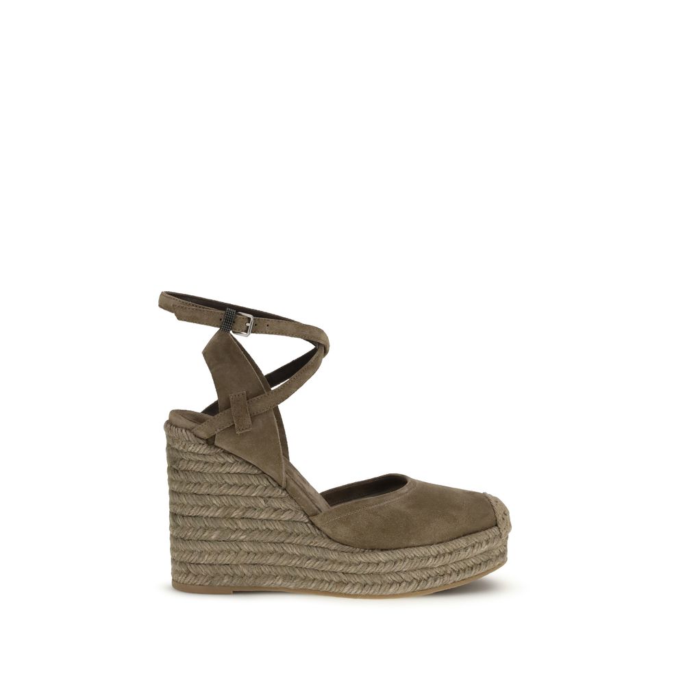 Brunello Cucinelli Beige Calf Leather Bos Taurus Espadrilles