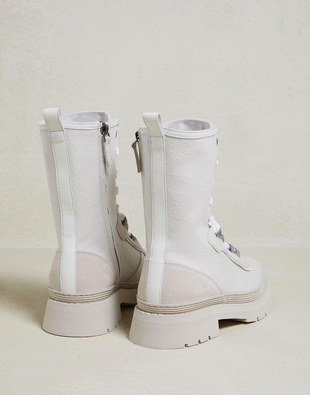 Brunello Cucinelli Beige Cotton Lace-Up Boots