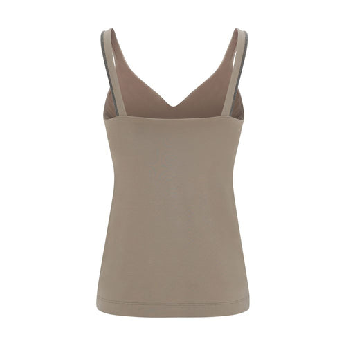 Brunello Cucinelli Beige Cotton Sleeveles T-Shirt