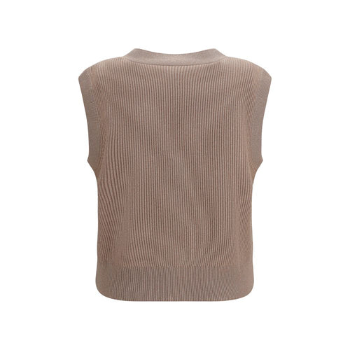 Brunello Cucinelli Beige Cashmere Sleeveles Sweater