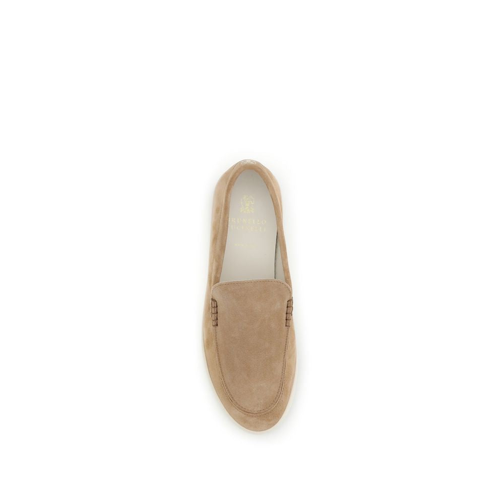 Brunello Cucinelli Beige Calf Leather Bos Taurus Slip-On Loafers