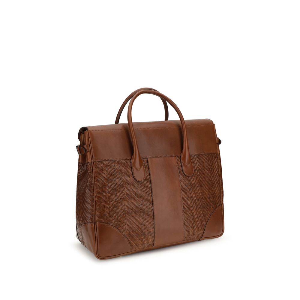 Brunello Cucinelli Brown Calf Leather Bos Taurus Shoulder Bag